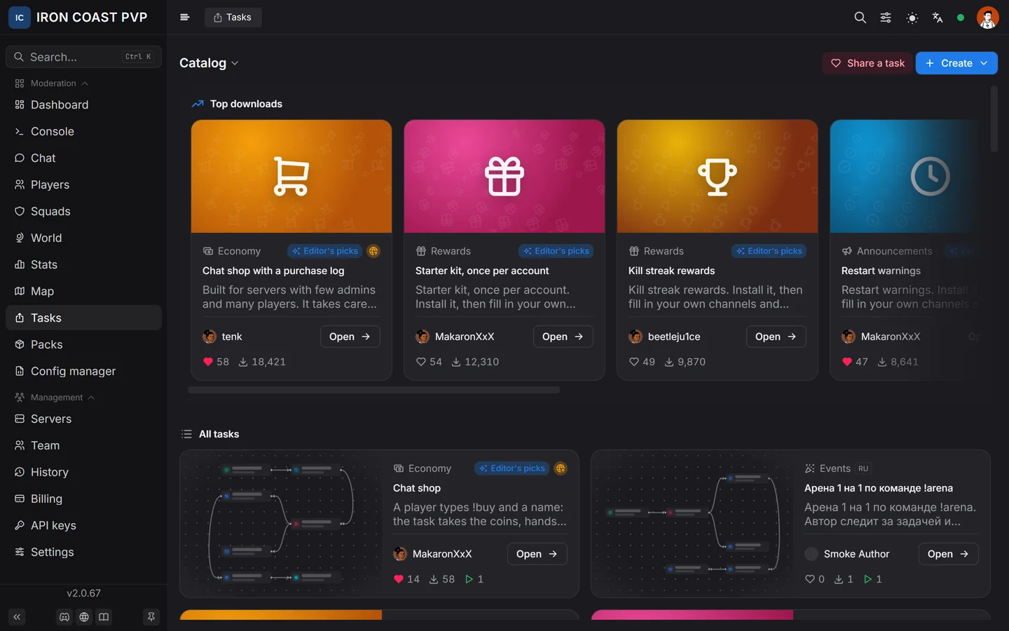 Catalog of ready-made tasks